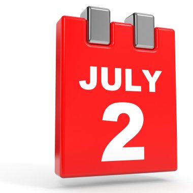 2 Temmuz. Beyaz arka plan üzerinde takvim.