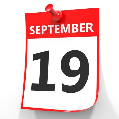 19 Eylül. Beyaz arka plan üzerinde takvim.