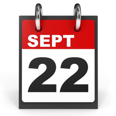 22 Eylül. Beyaz arka plan üzerinde takvim.