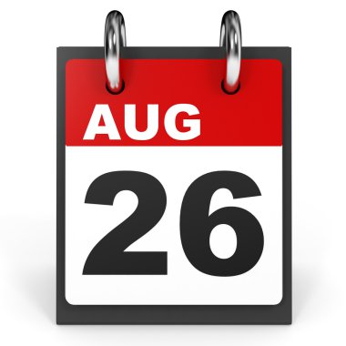 26 Ağustos. Beyaz arka plan üzerinde takvim.