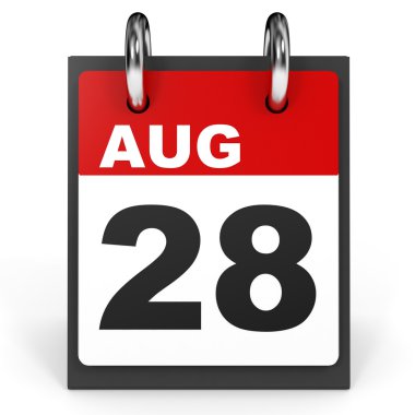 28 Ağustos. Beyaz arka plan üzerinde takvim.