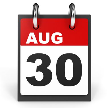 30 Ağustos. Beyaz arka plan üzerinde takvim.