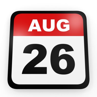 26 Ağustos. Beyaz arka plan üzerinde takvim.