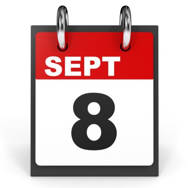 Eylül 8. Beyaz arka plan üzerinde takvim.