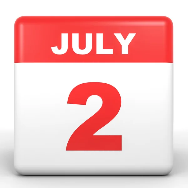 7 月 2 日。白色背景上的日历. — 图库照片