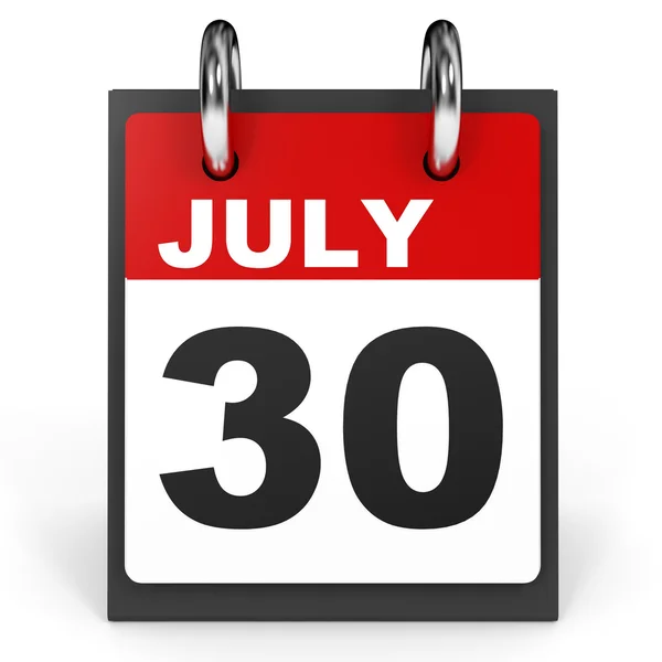 30 de julio. Calendario sobre fondo blanco . —  Fotos de Stock