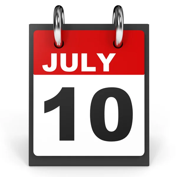 10 lipca. Kalendarz na białym tle. — Zdjęcie stockowe