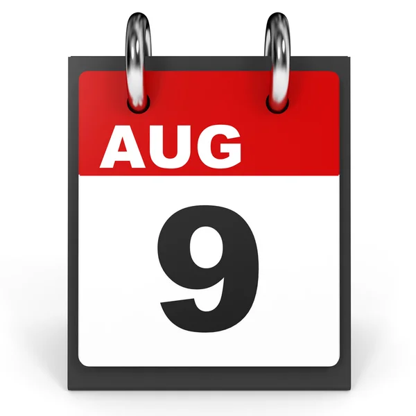 9. August Kalender auf weißem Hintergrund. — Stockfoto