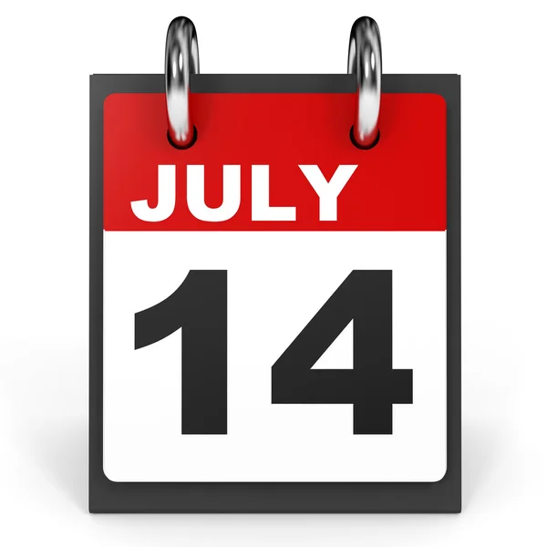 14 luglio. Calendario su sfondo bianco . — Foto Stock