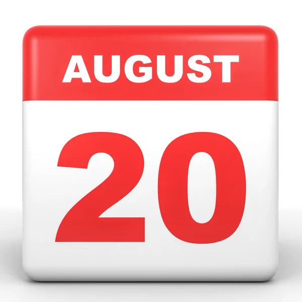 20 augustus. Kalender op witte achtergrond. — Stockfoto