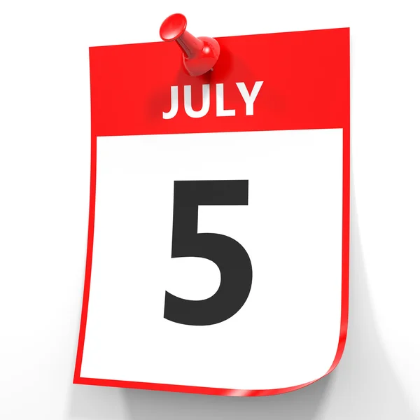 5. Juli Kalender auf weißem Hintergrund. — Stockfoto