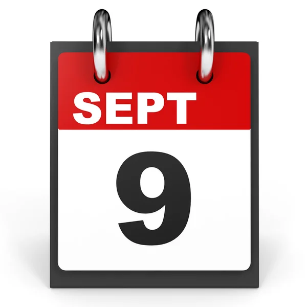 9 września. Kalendarz na białym tle. — Zdjęcie stockowe