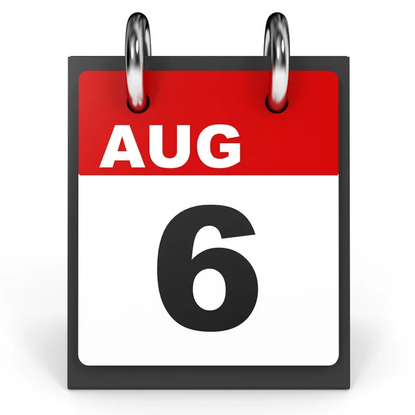 6 sierpnia. Kalendarz na białym tle. — Zdjęcie stockowe