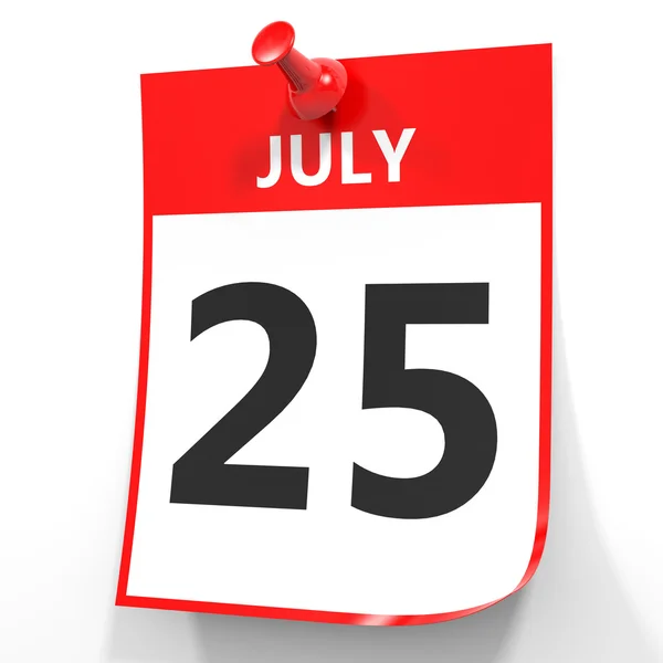 25 Ιουλίου. Ημερολόγιο σε λευκό φόντο. — Φωτογραφία Αρχείου