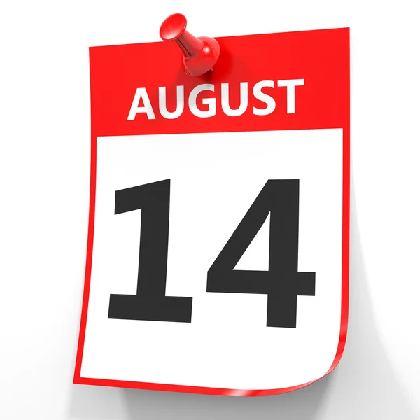 14 de agosto. Calendario sobre fondo blanco . — Foto de Stock