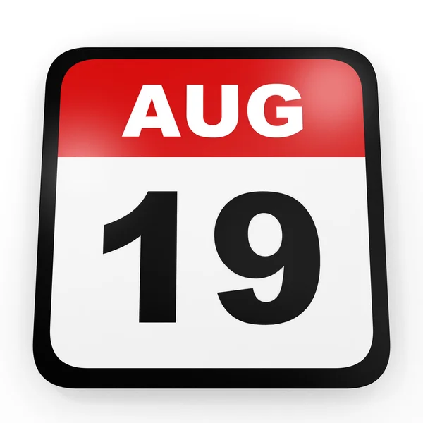 19 sierpnia. Kalendarz na białym tle. — Zdjęcie stockowe