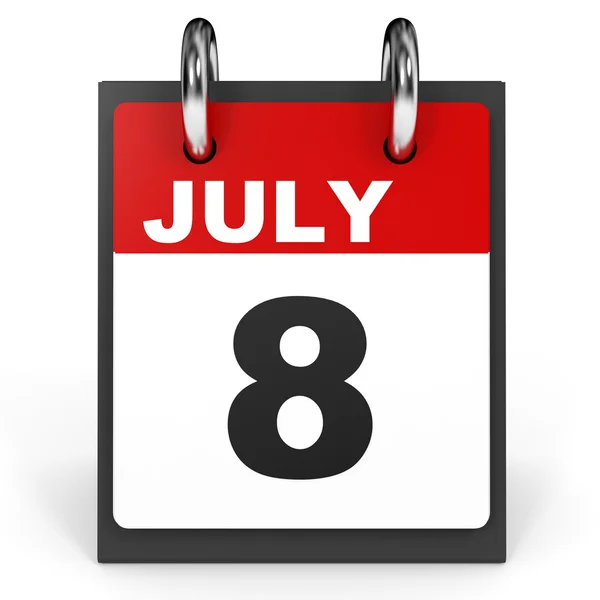 8 juli. Kalender op witte achtergrond. — Stockfoto