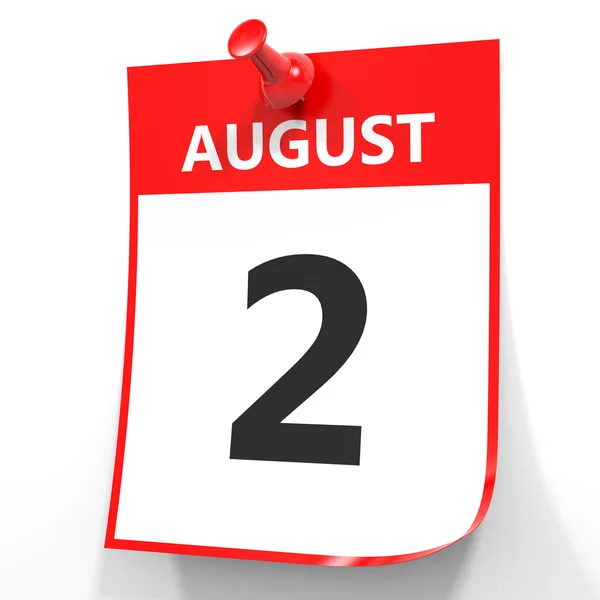 2 Αυγούστου. Ημερολόγιο σε λευκό φόντο. — Φωτογραφία Αρχείου