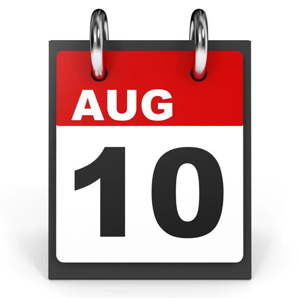 10 sierpnia. Kalendarz na białym tle. — Zdjęcie stockowe