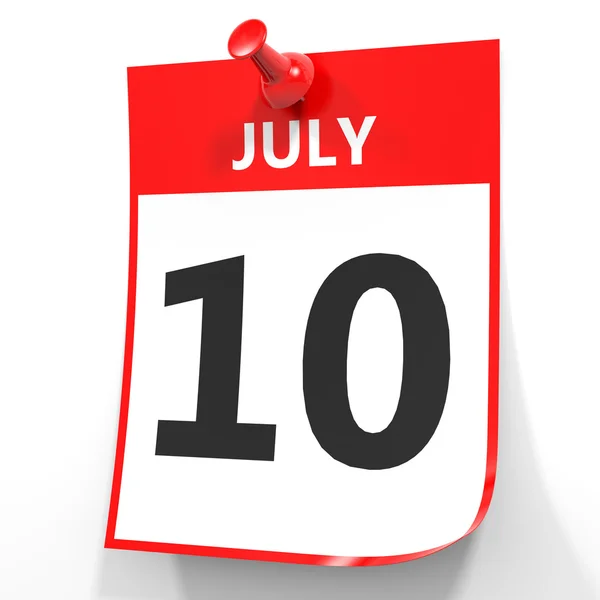 10 de julio. Calendario sobre fondo blanco . —  Fotos de Stock