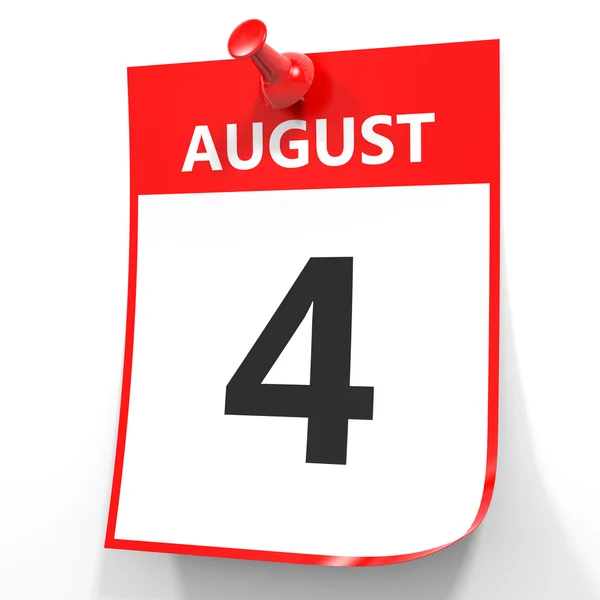 4 agosto. Calendario su sfondo bianco . — Foto Stock