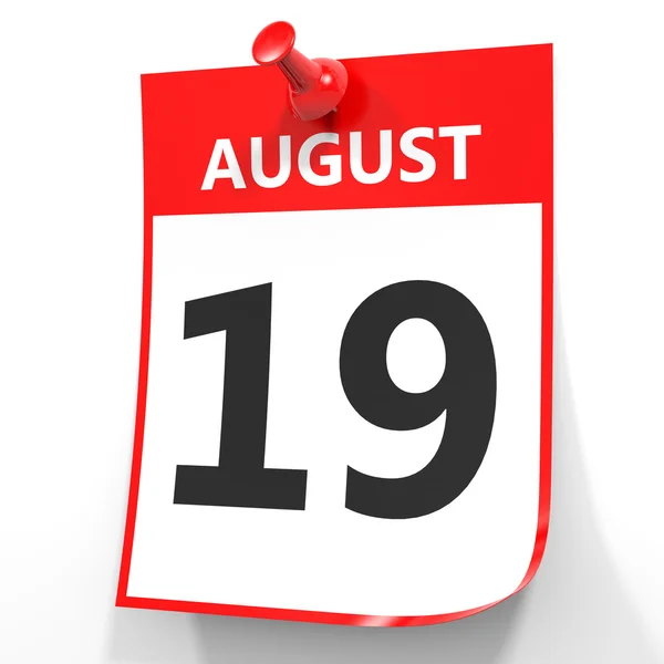 19 Αυγούστου. Ημερολόγιο σε λευκό φόντο. — Φωτογραφία Αρχείου