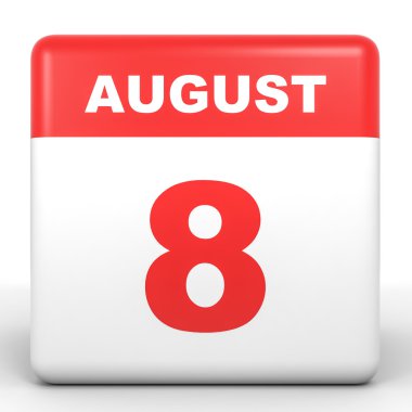 8 Ağustos. Beyaz arka plan üzerinde takvim.