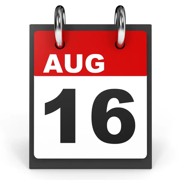 16 de Agosto. Calendário sobre fundo branco . — Fotografia de Stock