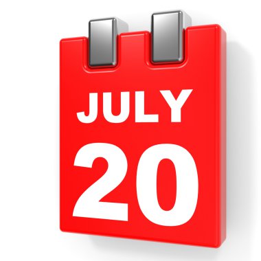 20 Temmuz. Beyaz arka plan üzerinde takvim.