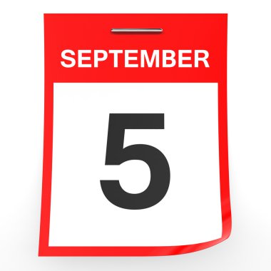 5 Eylül. Beyaz arka plan üzerinde takvim.