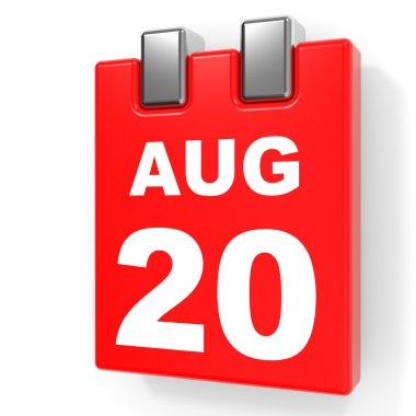 Ağustos 20. Beyaz arka plan üzerinde takvim.