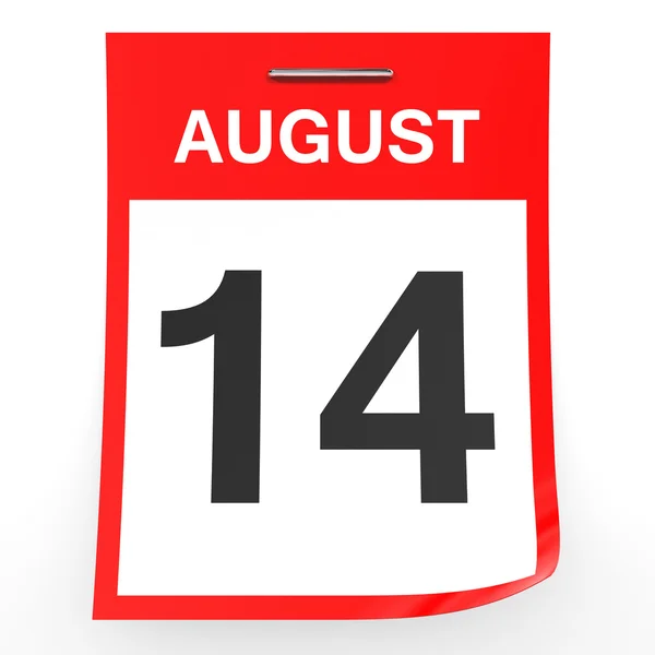 14 agosto. Calendario su sfondo bianco . — Foto Stock