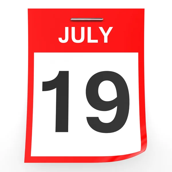 19. Juli Kalender auf weißem Hintergrund. — Stockfoto