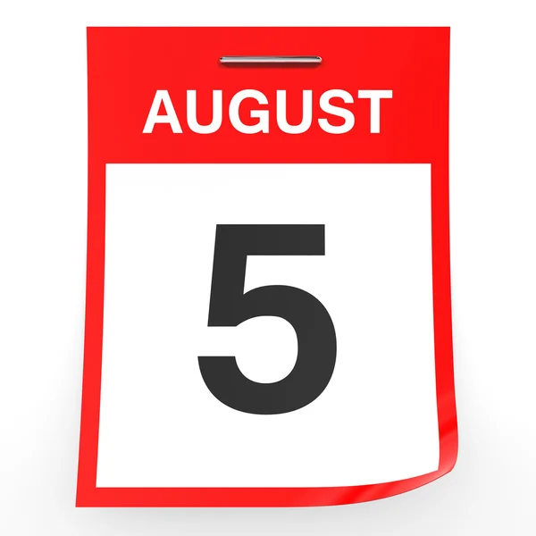 5 agosto. Calendario su sfondo bianco . — Foto Stock