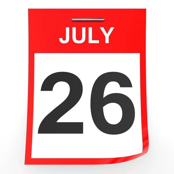 26 de Julho. Calendário sobre fundo branco . — Fotografia de Stock