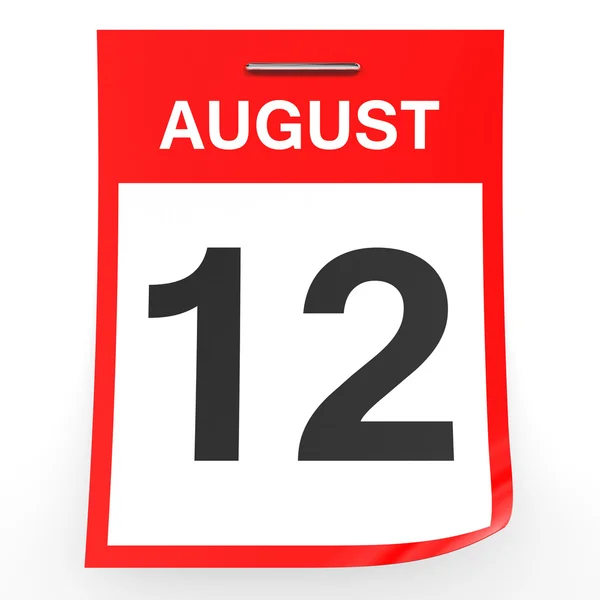 12 de agosto. Calendario sobre fondo blanco . — Foto de Stock