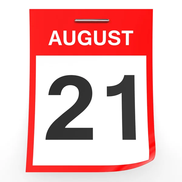 21 серпня. Календар на білому тлі . — стокове фото