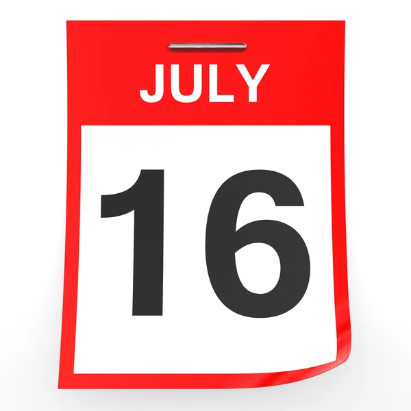 16 de julio. Calendario sobre fondo blanco . — Foto de Stock