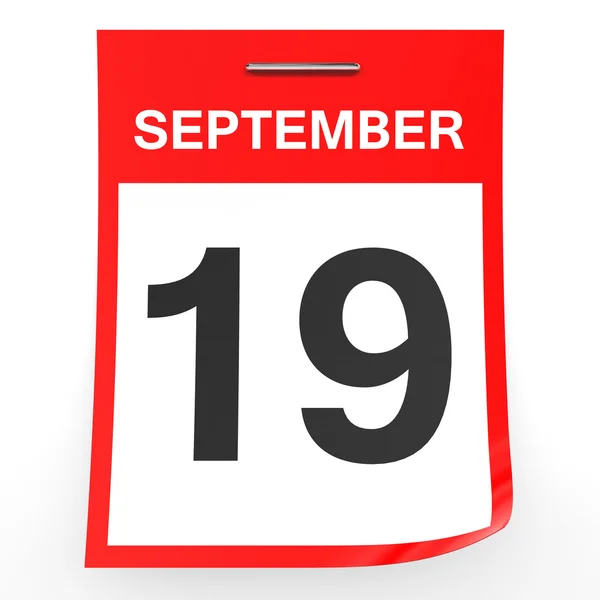 19 вересня. Календар на білому тлі . — стокове фото