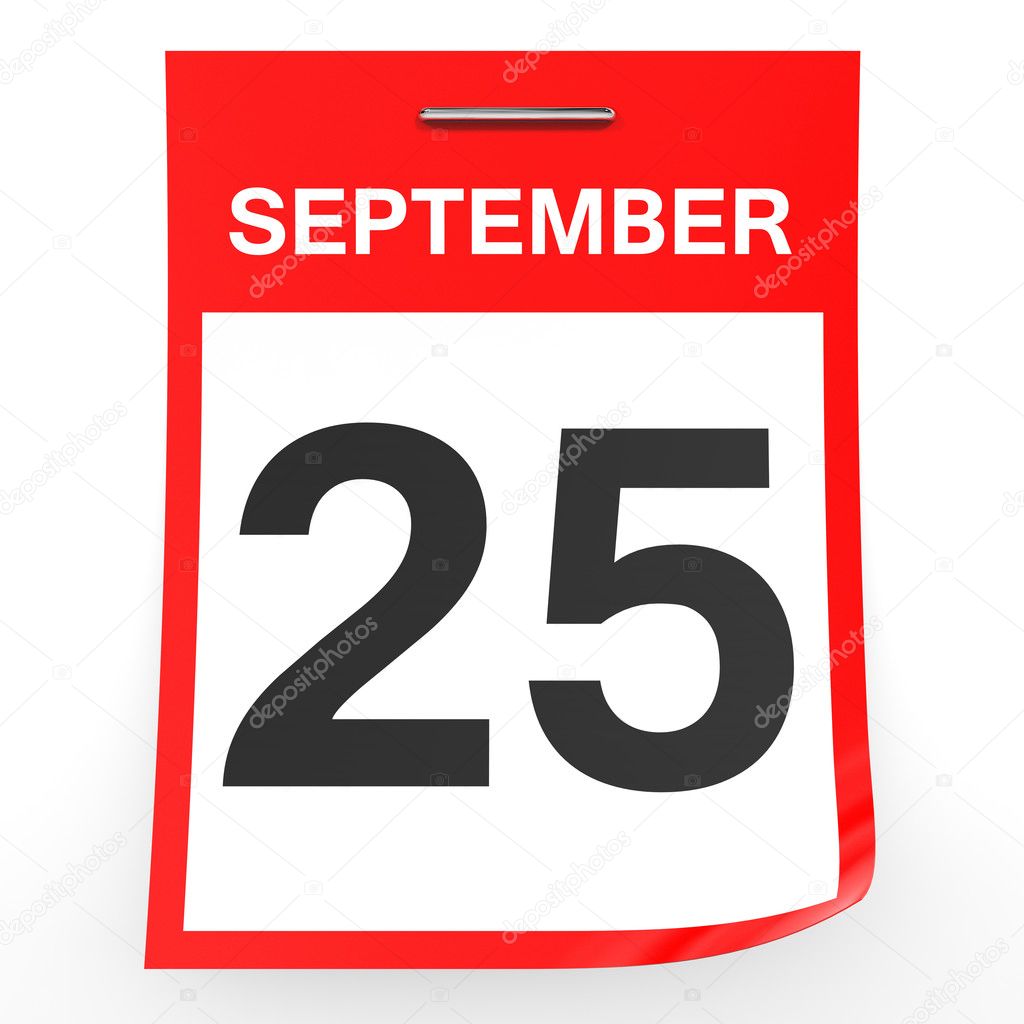 September 25. Calendar on white background.
