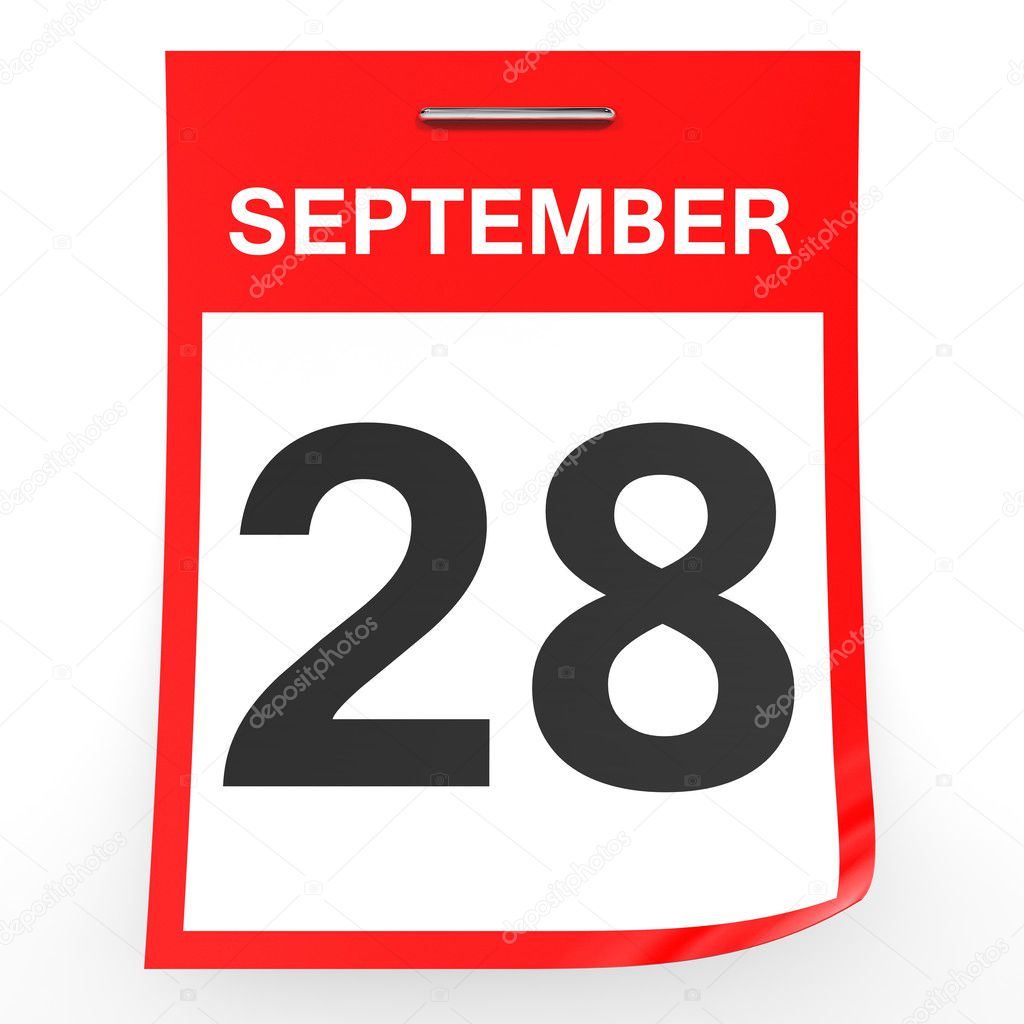 September 28. Calendar on white background.