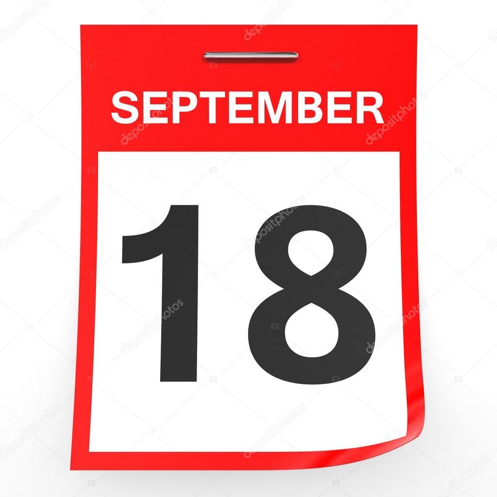 September 18. Calendar on white background.