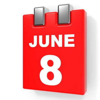 8 Haziran. Beyaz arka plan üzerinde takvim.