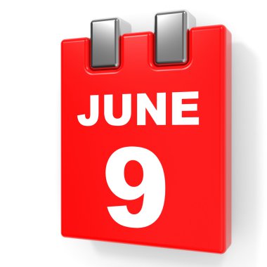 9 Haziran. Beyaz arka plan üzerinde takvim.