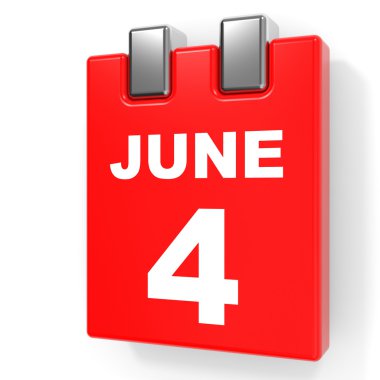 4 Haziran. Beyaz arka plan üzerinde takvim.