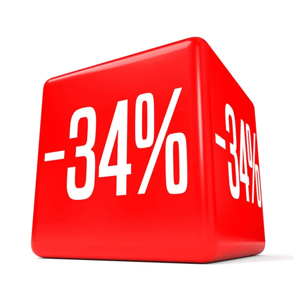 Il 34 percento in meno. Sconto 34%. Cubo rosso . — Foto Stock