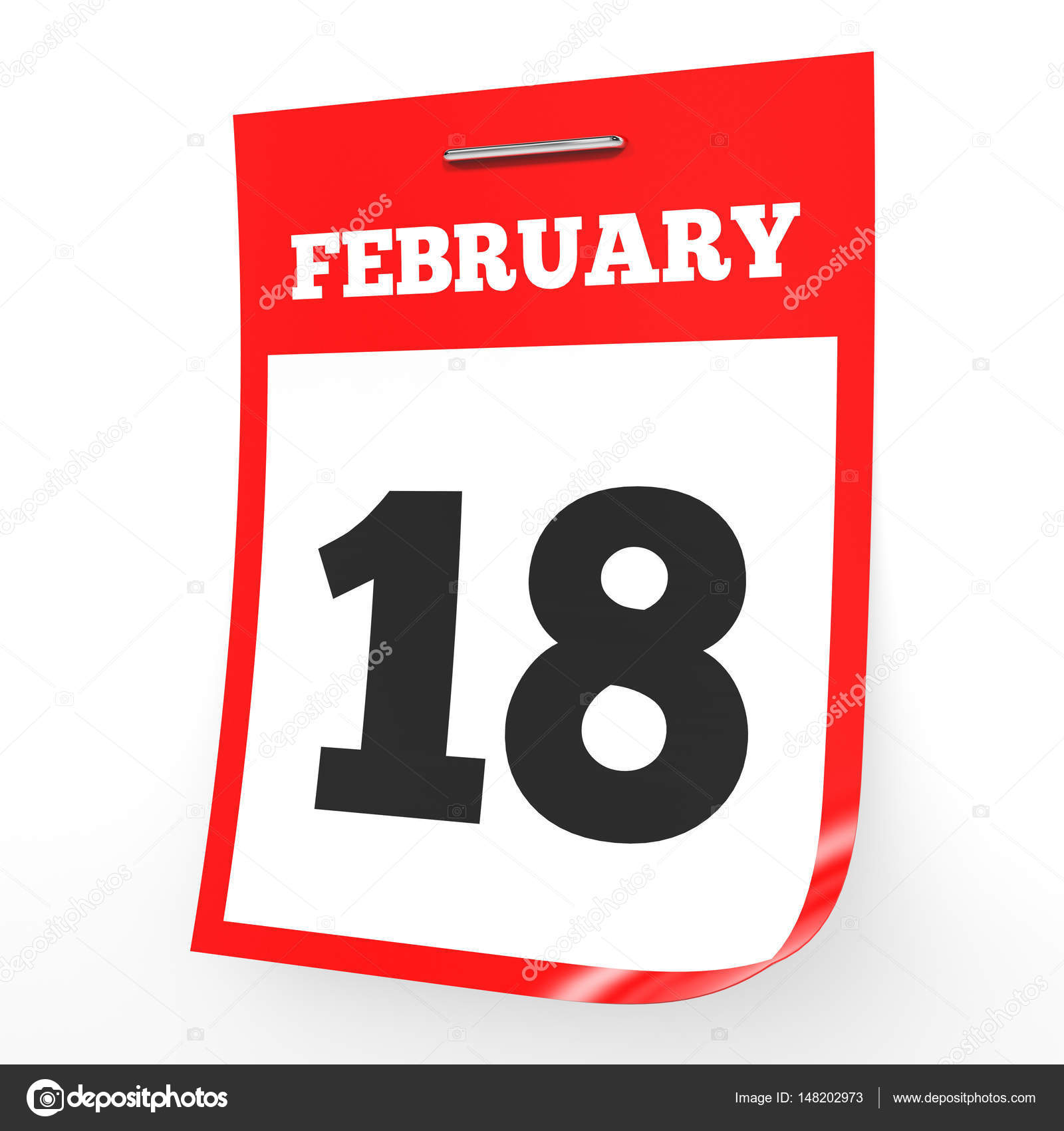 18. Februar Kalender auf weißem Hintergrund. Stockfotografie