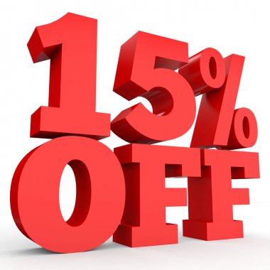 Fifteen percent off. Discount 15 %.