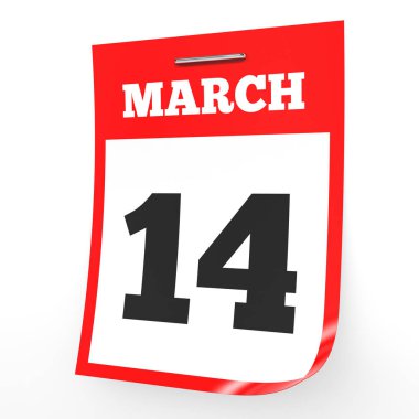 14 Mart. Beyaz arka plan üzerinde takvim.