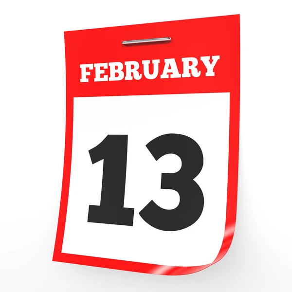 13 de febrero. Calendario sobre fondo blanco . — Foto de Stock